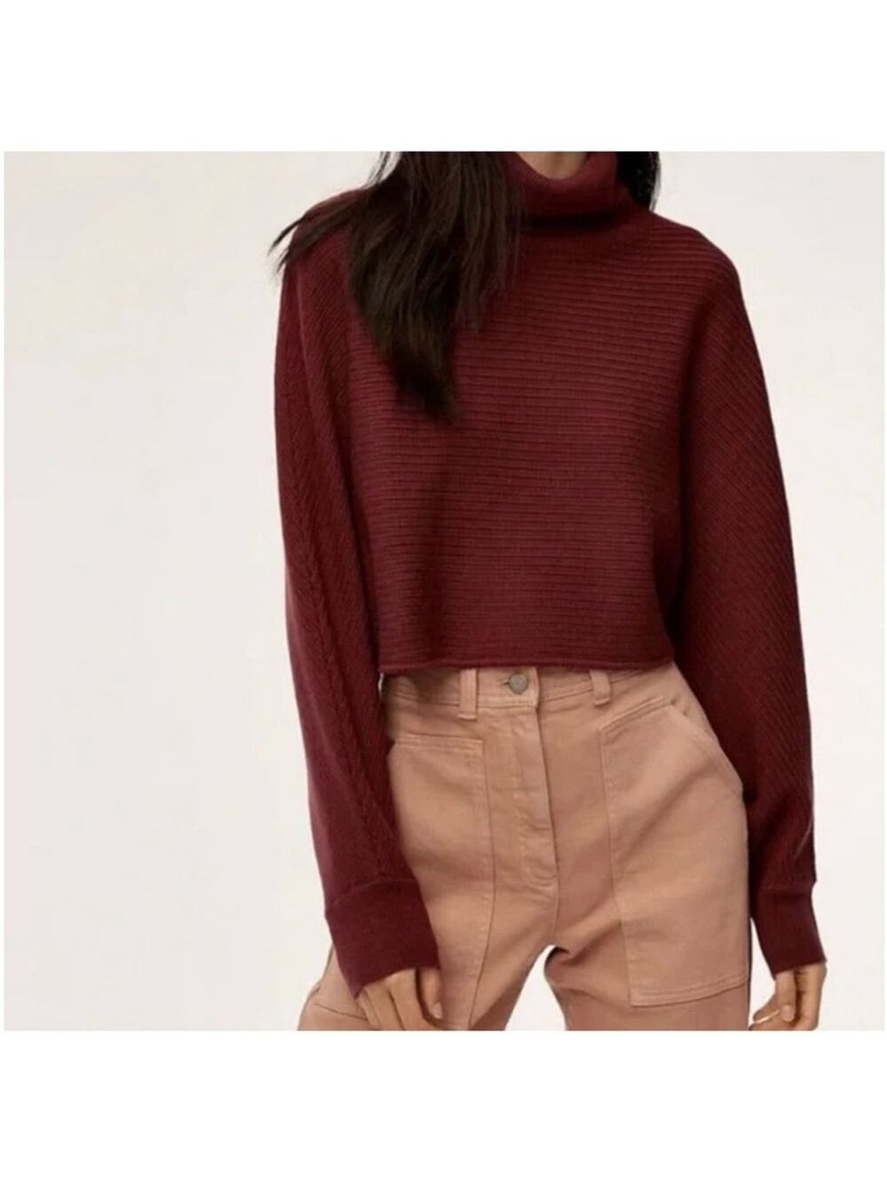 Wilfred Free Niomi Cropped Turtleneck Sweater XS Rust Red